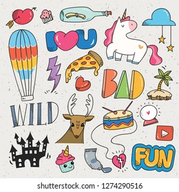 Set of various cartoon vector illustration, suitable for sticker or fashion patches