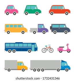 Set Of Various Cartoon Vehicles