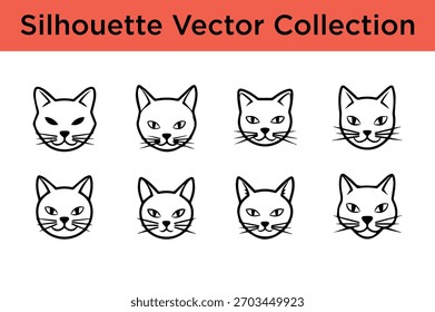 Set von verschiedenen Katzenkopf Silhouette Vektorsymbole, perfekt für Haustier-bezogene Designs, Logos und grafische Elemente.