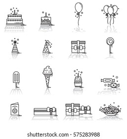 Set of various celebration vector icons on white background