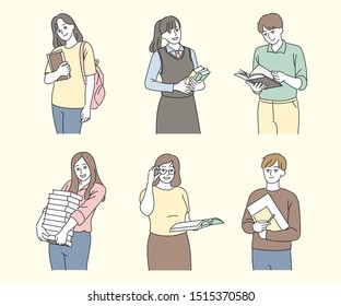 Set of various characters of the school. hand drawn style vector design illustrations. 