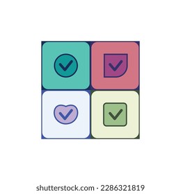 Set of various check list checkmark button icon in box frame isolated on white background