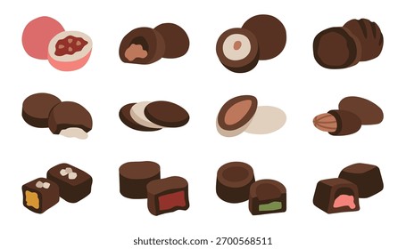 Eine Reihe von verschiedenen Schokoladen-Bonbon-Illustrationen