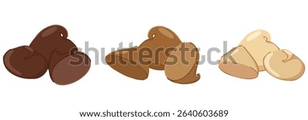 Set of various chocolate drops compositions. Vector cartoon dessert collection with dark, milk and white chocolate chips for food design, baking visuals, menu decoration, candy packaging, digital icon