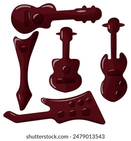 set of various chocolate figurines of various guitars for world chocolate day, for design, poster
