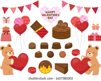 Set of various chocolate sweets and decoration icons for Japanese Valentine's Day