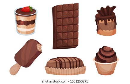 Set of various chocolate sweets. Vector illustration.