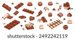 Set of various chocolates and different candies drawn on white background, vector illustration