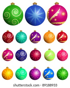 Set from various christmas balls on white