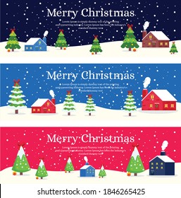 Conjunto de varias navidades pancartas de pino árbol de nieve plantilla de ilustración de la casa