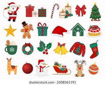 Set of various Christmas elements in white background. 