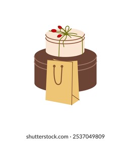 Set of various Christmas gift boxes. Flat illustration isolated on white background.	