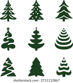 Set von verschiedenen Christbaum-Icons und Silhouetten für das Design