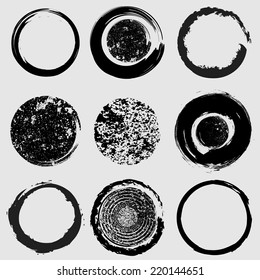 Set of Various Circles in Grunge Style with Distresses Textures or just Brush . Vector Elements for your Design  .