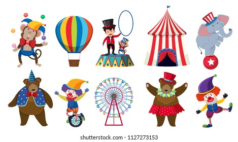 Set of various circus characters illustration