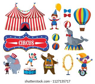 Set of various circus objects illustration