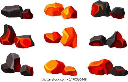 Set of various coals. Vector illustration on white background.