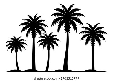 Conjunto de varios activos de Diseño gráfico de siluetas de palmera de coco para tema exótico