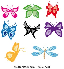 Set various color butterflies on a white background, vector