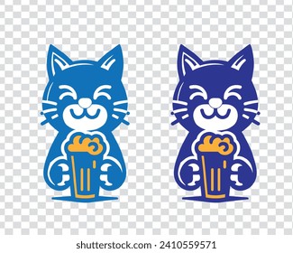 a set of various color cartoon cat drinking beer, various color funny cartoon cat illustration