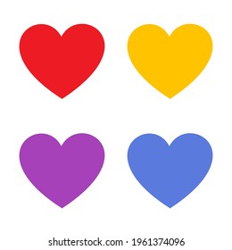 Set of various color heart shape vector illustration on white background for love symbol, logo, buttons, icon