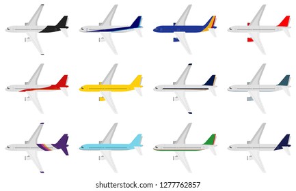 Set of Various Colored Airplane - Vector Illustration