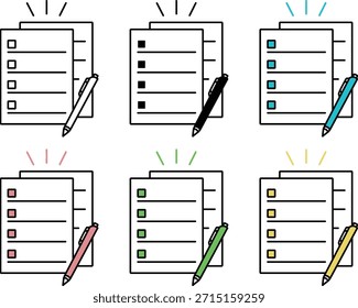 Conjunto de varios bolígrafos de colores e iconos de documentos enviados