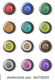 Set of various colored round buttons with metal grille