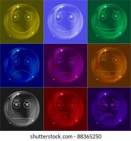 Set of various colored smileys soap bubbles eps10. Vector