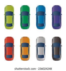 Set of Various Colored Vector Cars Top View