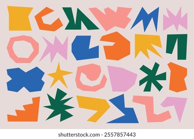 Set of various colorful abstract angular flat vector shapes with paper cut aesthetics