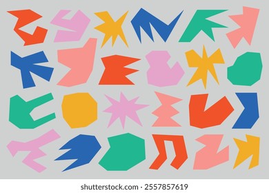 Set of various colorful abstract angular flat vector shapes with paper cut aesthetics