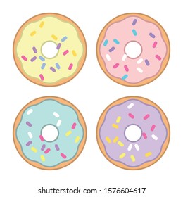 Set of various colorful donuts isolated on white background. Vector illustration