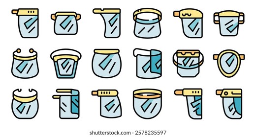 Set of various colorful face shield illustrations in a modern style