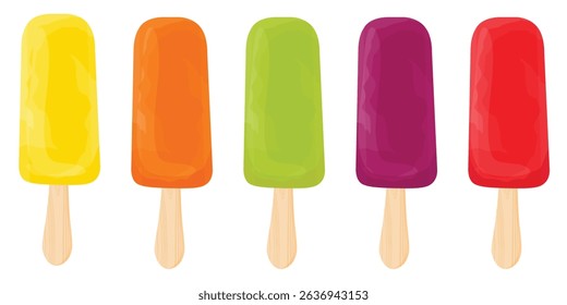 Set of various colorful fruit and berry popsicle ice cream isolated on white background. Vector illustration