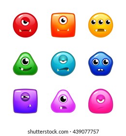 Set of various colorful monsters for match three or other puzzle game