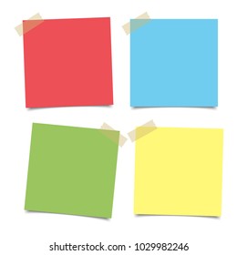 Set of various colorful papers on sticky tape, ready for your message. Vector illustration