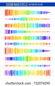 Set of various colorful sound waves isolated on white background. Vector illustration for your graphic design.