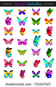 Set of various colorful vector butterflies isolated on white background.