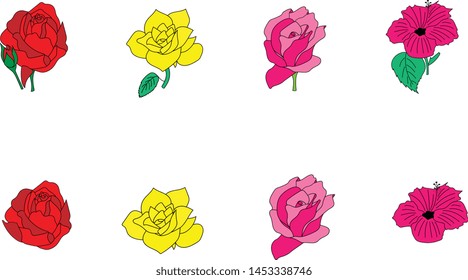 Set of various colorful vector roses.