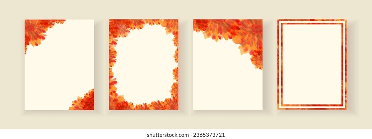 Set of various colorful watercolor backgrounds. Border fram with yellow, red, orange watercolor flower art design with copy space. Templates for postcards, banner posts, invitations or greeting cards