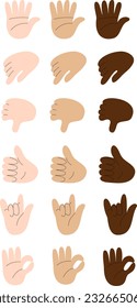 Set of various colors cartoon style hand gestures