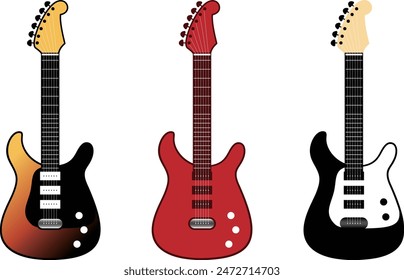 Set of various colors of electric guitar_one side version