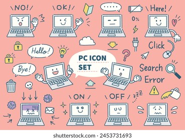 Conjunto de varios iconos de emoji y pc de la computadora