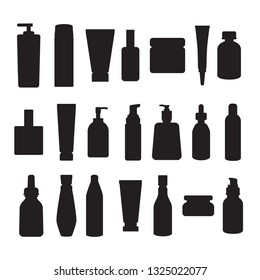 Set of various containers and packages silhouettes. Beauty products. Vector illustration for your graphic design.