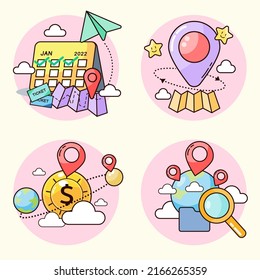 Set of various content include traveler, travel, destination, location, itinerary, map for create content on website and publish