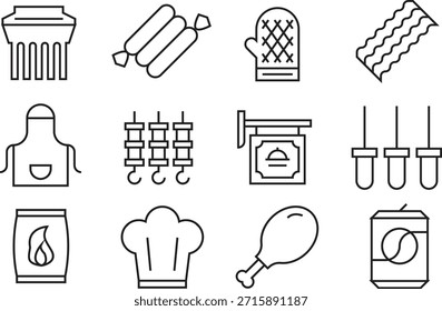 Conjunto de varios iconos de cocina aislados sobre fondo transparente