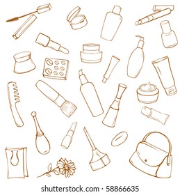 Set of various cosmetic items on white background