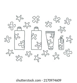 Set of various cosmetics. Shampoo, conditioner, mask, oil. Cosmetic tube for beauty and care. Flat style vector illustration.