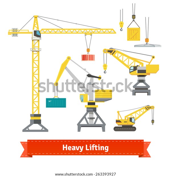 Set Various Cranes Doing Heavy Lifting Stock Vector (Royalty Free ...